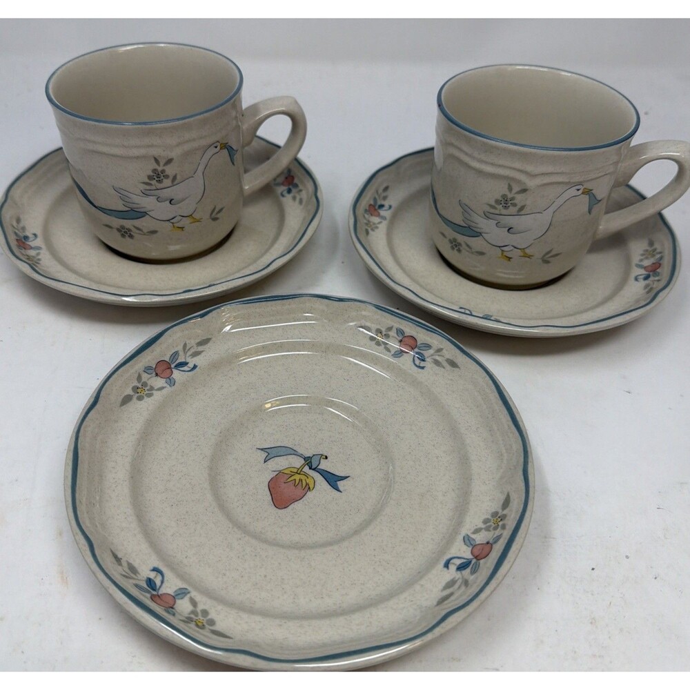 Vintage International Tableworks Marmalade Cup And Saucer Lot Geese Strawberry